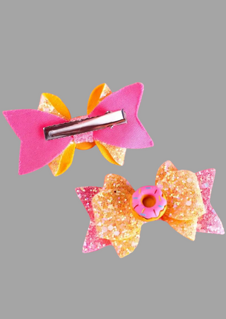 Cute Donut Bow Clips SET OF 2 - 3.15"