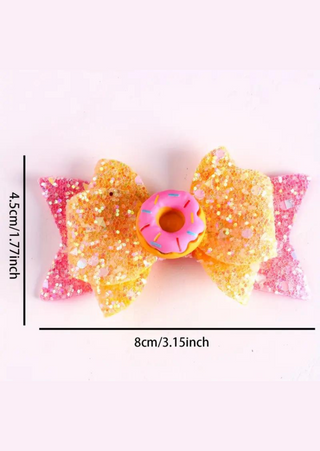 Cute Donut Bow Clips SET OF 2 - 3.15"