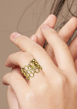 Nature Inspired Gold Plated Honeycomb Ring-W