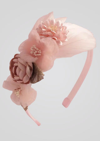 Peach Floral & Feather Hairband