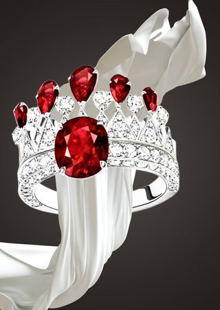 Silver Zircon Red Crystal Earring and Adjustable Ring Set