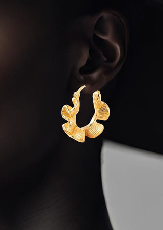 14K Gold Plated Floral Hoop Earring