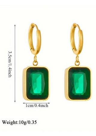 Gold-Plated Drop Earring with Cuboid Emerald Stones.