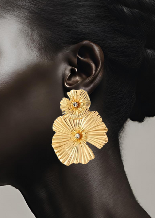 14K Gold-Plated Flower & Crystal Earring.