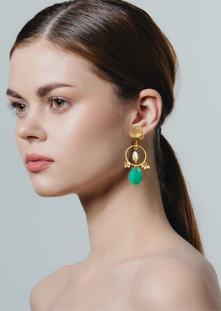 Gold-Plated Pearl Drop Sage Enamel Earring