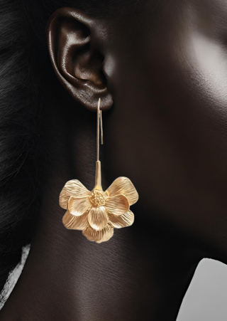 Gold-Plated Flower Drop Hoop Earring