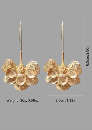 Gold-Plated Flower Drop Hoop Earring