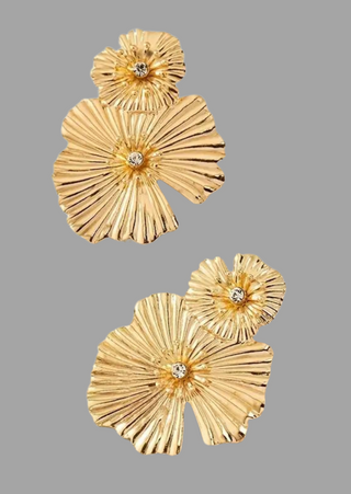 14K Gold-Plated Flower & Crystal Earring.