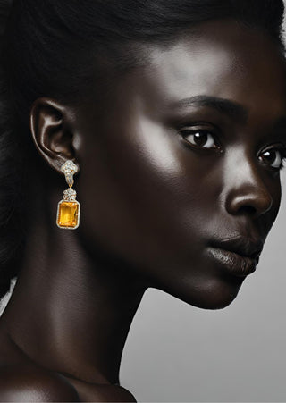 Gold-Plated Yellow Stone Embellished Zirconia Drop Earring