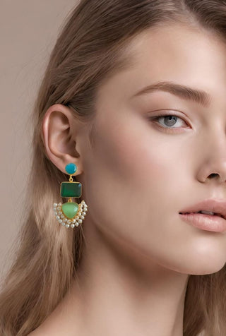 Gold Plated Multi colored Stone Drop Earring