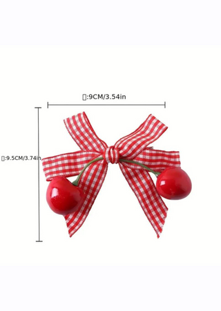 Cherry Bow Hair Clip Set of 2 - 3.5"