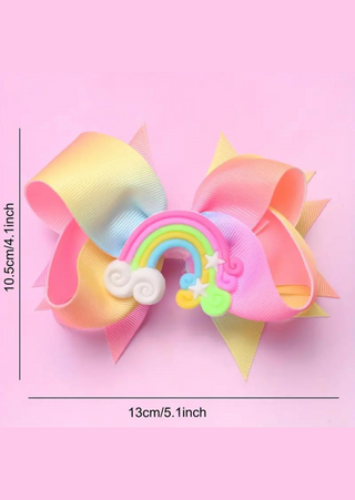 Cartoon Rainbow Bow Hair Clips - 5.1"