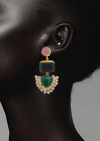 Gold Plated Multi colored Stone Drop Earring