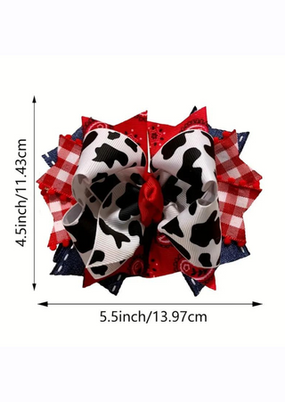 Cow Pattern Bow Hair Clip - 5.5"