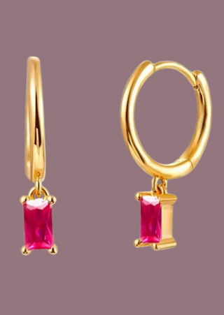 Gold-Plated Drop Earring with Pink Rectangular Stones