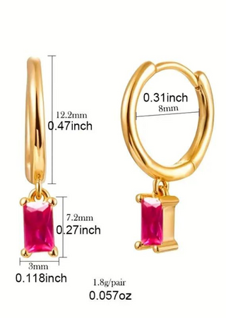 Gold-Plated Drop Earring with Pink Rectangular Stones