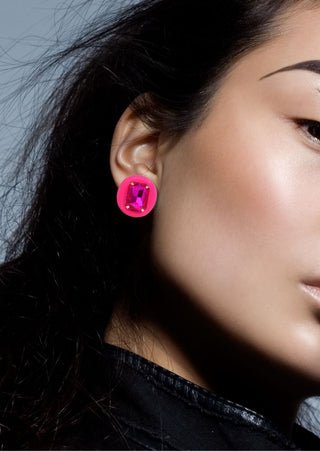 Bright Pink Crystal Stud Earring