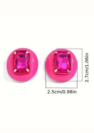 Bright Pink Crystal Stud Earring