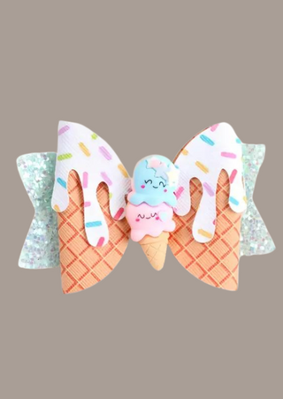 Sprinkle Ice Cream Bow (pastel blue) - 3"