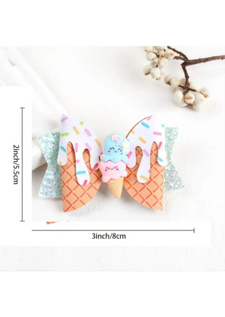 Sprinkle Ice Cream Bow (pastel blue) - 3"