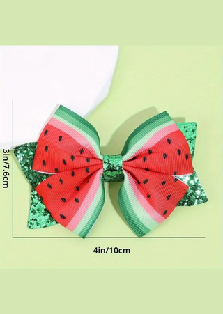 Watermelon Bow Hair Clip Set of 2 - 4"