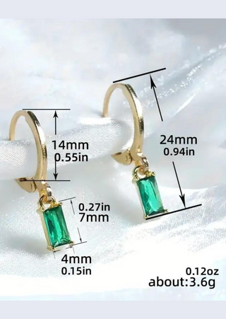 Gold-Plated Drop Earring with Green Rectangular Stones.