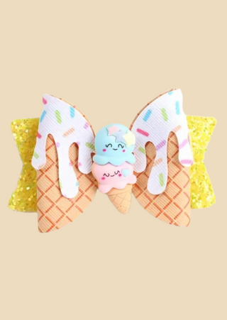 Sprinkle Ice Cream Bow (Yellow) - 3"