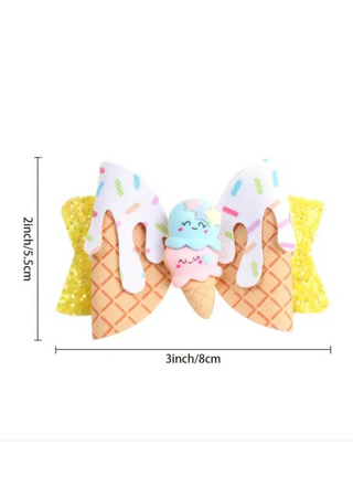 Sprinkle Ice Cream Bow (Yellow) - 3"