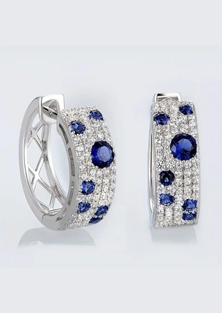 Silver Blue Crystal Hoop Earring