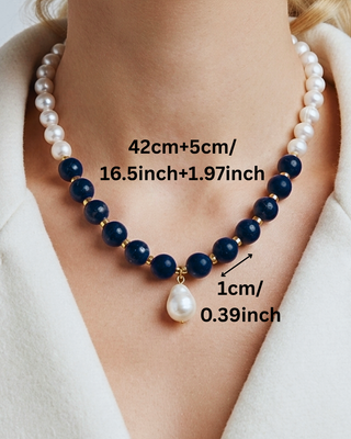 Lapis Lazuli Pearl Drop Necklace-W