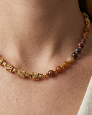 Fall Agate Stone Bead Earth Colors Necklace-W