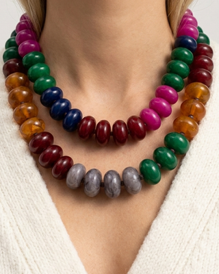 Fall Colorful Chunky Bead Necklaces Dark Green Tones-W