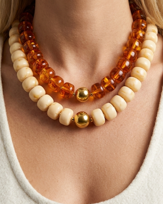 Pre-Order Fall Ivory & Amber Chunky Bead Necklace & Bracelet Set-W