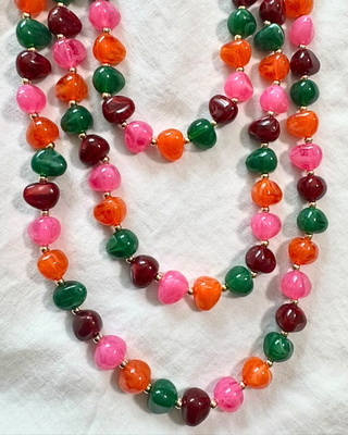 Fall Colorful Irregular Bead Long Necklace-W