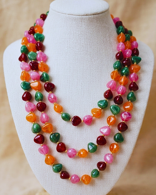 Fall Colorful Irregular Bead Long Necklace-W