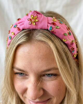Christmas Light Pink Knotted Headband & Dangle Earring-W