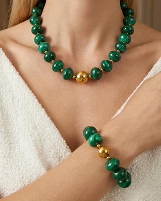 Christmas Red & Green Chunky Bead Necklace & Bracelet Set-W
