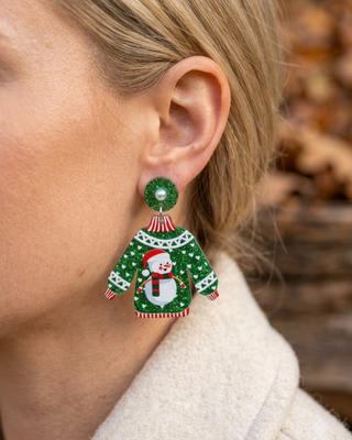 Christmas Plaid Knotted Headband & Ugly Sweater Earring Green-W