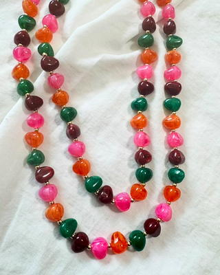 Fall Colorful Irregular Bead Long Necklace-W