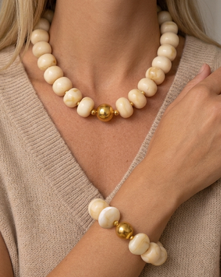 Pre-Order Fall Ivory & Amber Chunky Bead Necklace & Bracelet Set-W