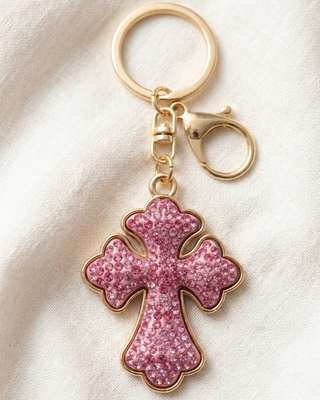Faith Cross Rhinestone Statement Bag Charm/Keychain-W