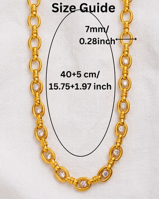 18K Gold Oval Link Zircon Chain Necklace & Bracelet-W