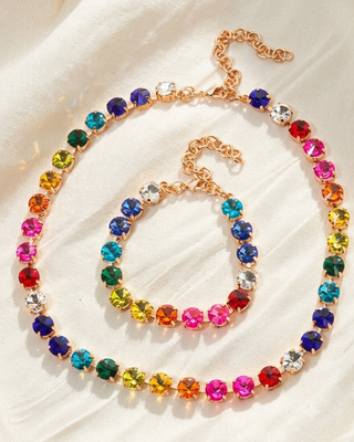 Pre-order Multicolor Crystal Gemstone Adjustable Necklace & Bracelet Set-W