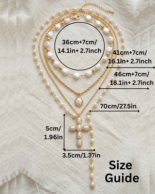 Faith Pearl Chunky Cross Lariat Chain Necklace Stack of 4-W
