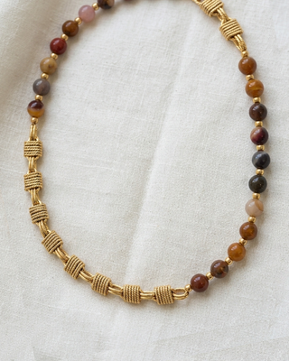 Fall Agate Stone Bead Earth Colors Necklace-W