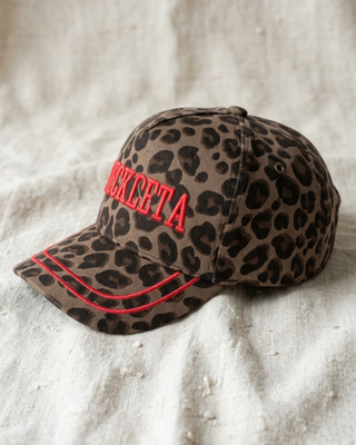 Pre-Order Mamacita Red Embroidered Leopard Print Cap-W