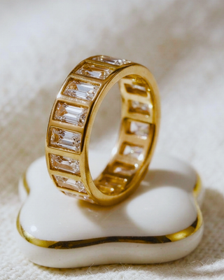18K Gold Eternity Band Zircon Statement Ring Set of 2-W