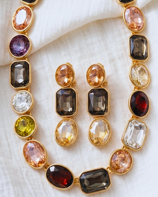 Rhinestone Statement Necklace & Earring Set-W