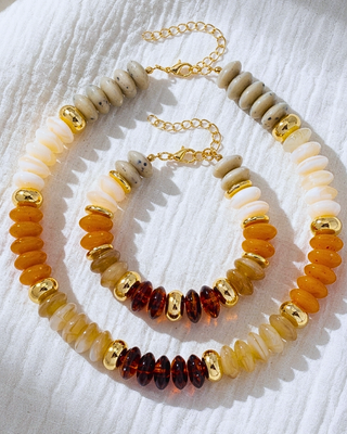 Fall Earth Tone Chunky Beaded Necklace & Bracelet-W
