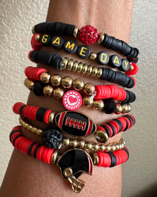 Red Black & Gold GameDay Bracelet Stack of 8-W